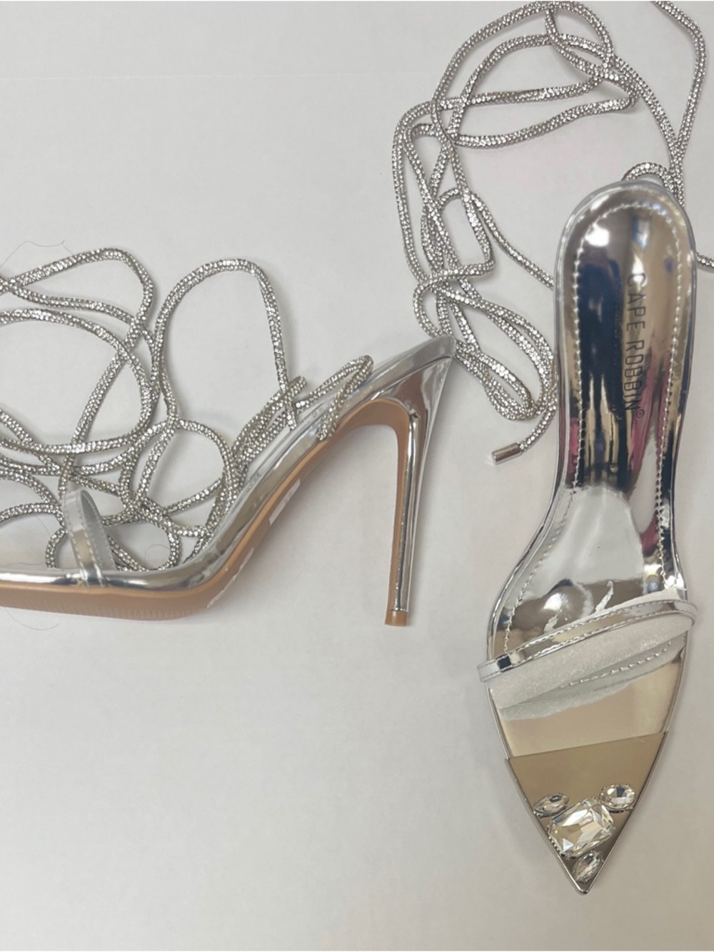 Cape Robbin Silver Pointed Toe Metallic Lace-Up Stilettos